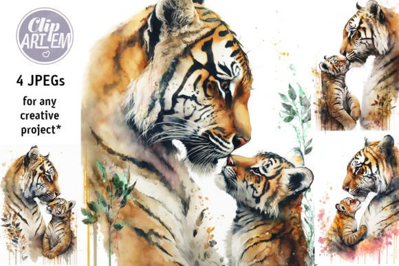 Download Mommy Tiger Baby Cub Set of 4 Image Deco - Image Collection