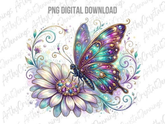 Download Ornate Jeweled Butterfly &amp; Flower PNG - Premium Bundle