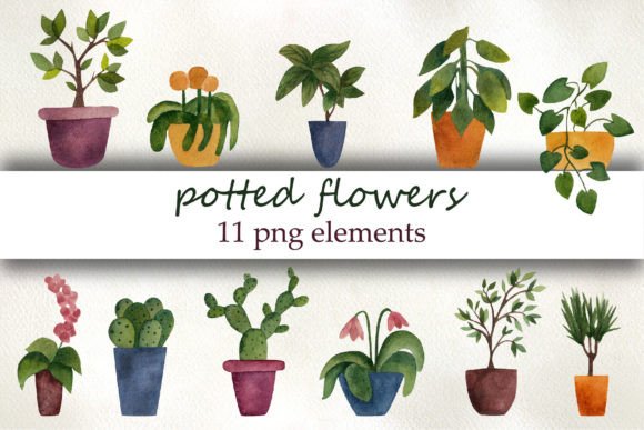 Download Potted Flowers, Watercolor Clipart - Flower Collection