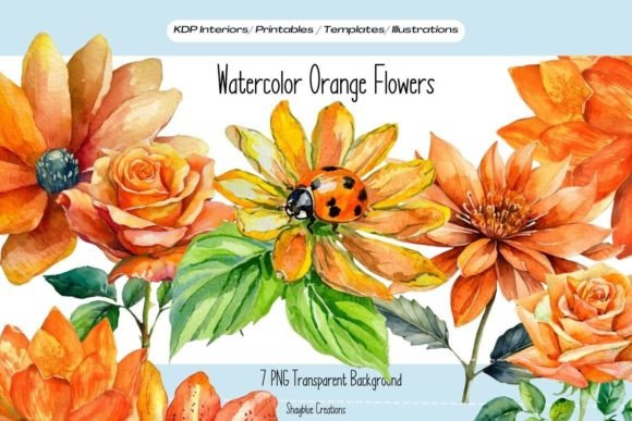 Download Watercolor Orange Flower Clip Art Bundle - Flower Collection