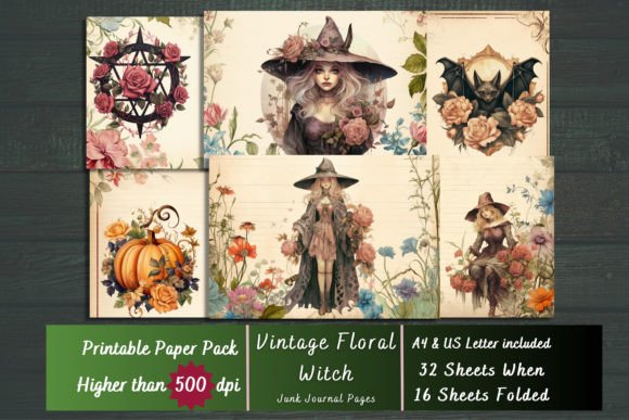 Download Vintage Floral Witches Digital Papers - Digital Collection