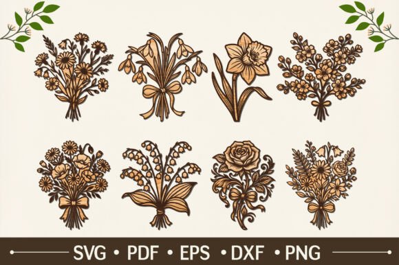 Download 8 Flower Arrangement Laser Cut Designs - Flower Collection