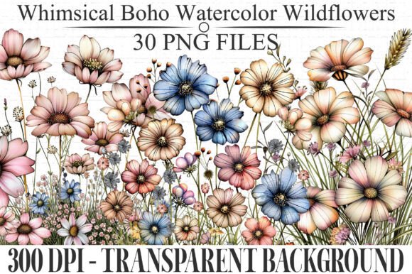 Download Whimsical Boho Wildflowers Clipart - Flower Collection