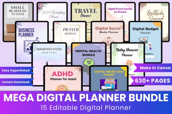 Download Mega Digital Planner Bundle Canva - Premium Resources