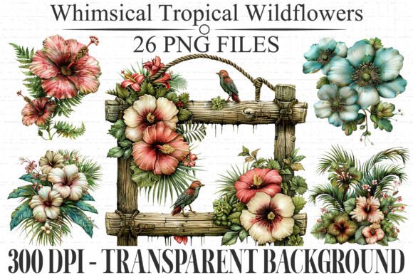 Download Whimsical Tropical Wildflowers Clipart - Flower Collection