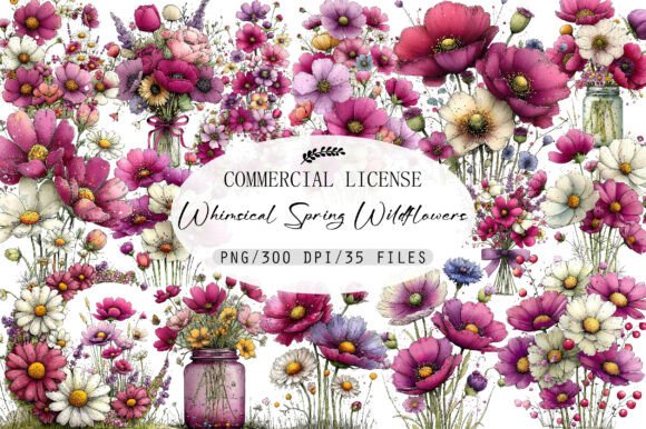 Download Whimsical Spring Wildflowers Clipart - Flower Collection