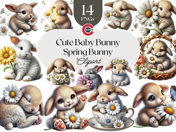 Download Cute Spring Bunny with Flowers Clipart - Flower Collection