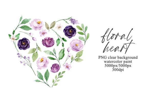 Download Floral Heart with Violet Flowers, PNG. - Flower Collection