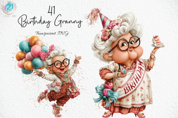 Download Birthday Quirky Granny Clipart PNG - Day Collection