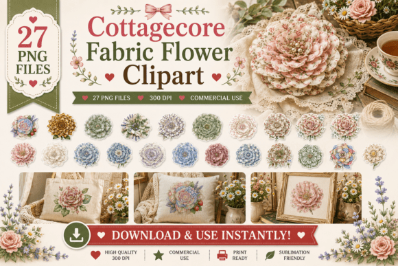 Download Cottagecore Fabric Flower Clipart - Flower Collection