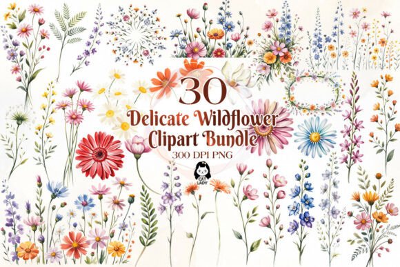 Download Delicate Wildflowers Watercolor Clipart - Flower Collection