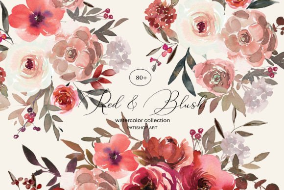 Download Watercolor Red Blush Floral Clipart Set - Floral clipart set Collection