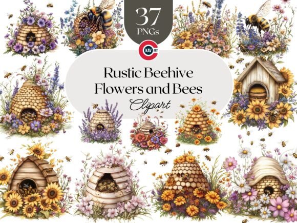 Download Rustic Beehive Clipart with Flowers Bees - Flower Collection