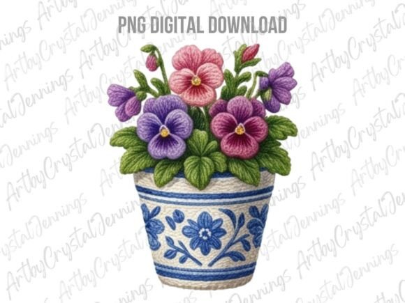 Download Pansy Flowers in Blue Floral Pot PNG - Flower Collection