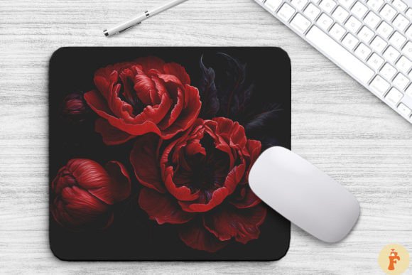 Download Deep Red Flowers on a Black Mouse Pad - Flower Collection
