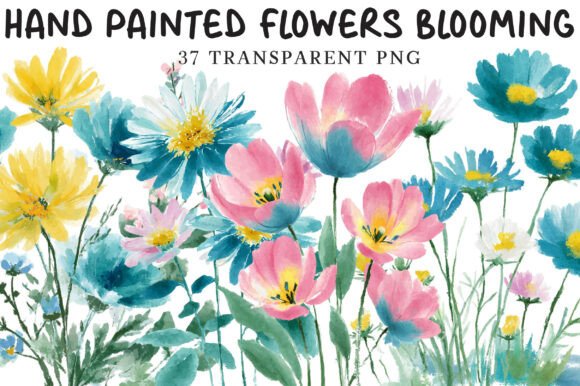 Download Hand Painted Flowers Blooming Clipart - Flower Collection