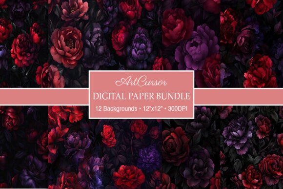 Download Dark Floral Roses Peonies Digital Papers - Digital Collection