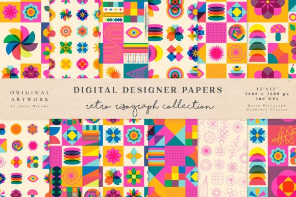 Download Retro Risograph Geometry Flower Pattern - Flower Collection