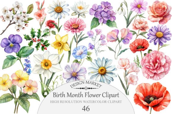 Download Watercolor Birth Month Flower Clipart - Flower Collection
