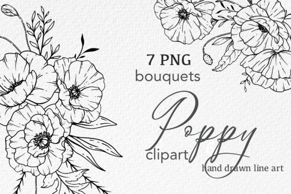 Download Poppy Flowers LINE ART. Poppy CLIPART - Flower Collection