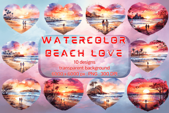 Download Heart Clip Art Watercolor Beach Love Set - Clip art watercolor Collection