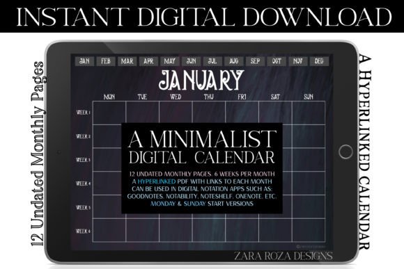 Download Noir Shimmer Digital Monthly Calendar - Digital Collection