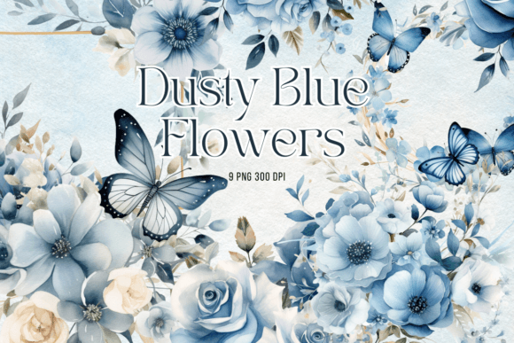 Download Dusty Blue Flowers Watercolor Clipart - Flower Collection