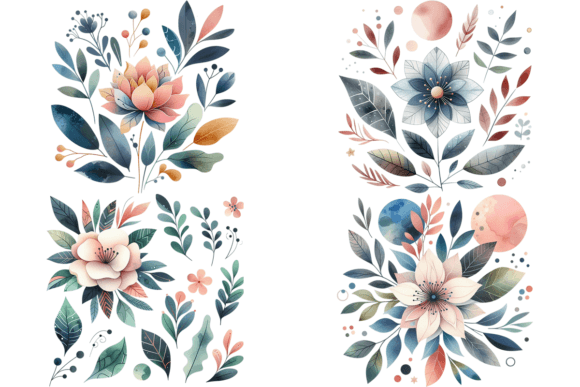 Download 4 Watercolor Flower Leaves Bundle - Flower Collection