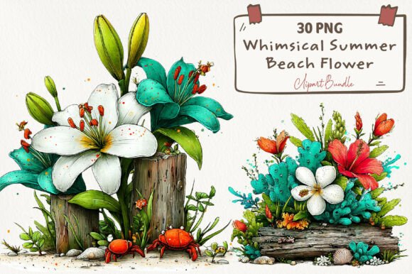 Download Whimsical Summer Beach Flower Clipart - Flower Collection