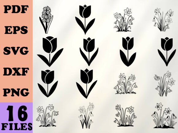 Download Black and White Spring Flowers Vector Se - Flower Collection