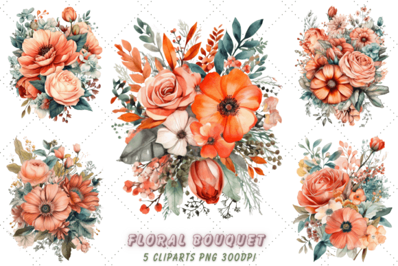 Download Salmon Flower Bouquet Watercolor Clipart - Flower Collection