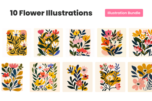 Download 10 Flower Illustrations Art Print Bundle - Flower Collection