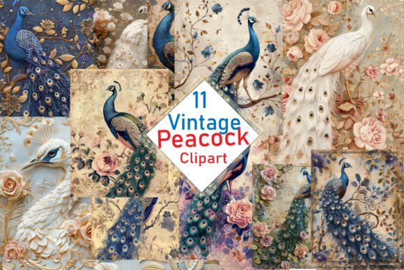 Download Vintage Peacock and Floral Clipart Set - Floral clipart set Collection