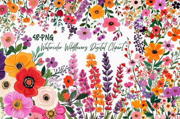 Download Watercolor Wildflowers Digital Clipart - Digital Collection