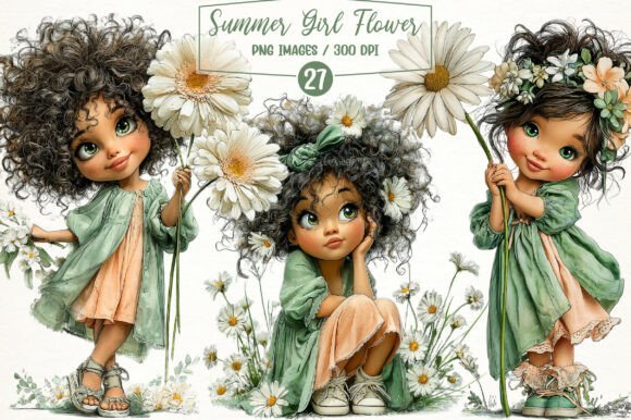 Download Whimsical Summer Girl Flower Clipart - Flower Collection