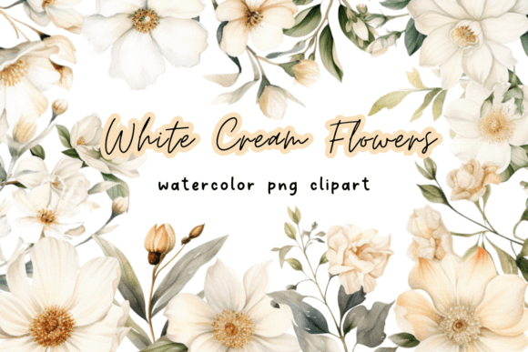 Download White Cream Watercolor Flower Clipart - Flower Collection