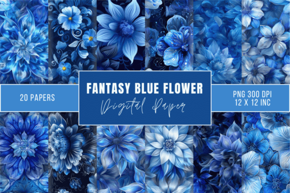 Download Fantasy Blue Flower Paper Bundle - Flower Collection