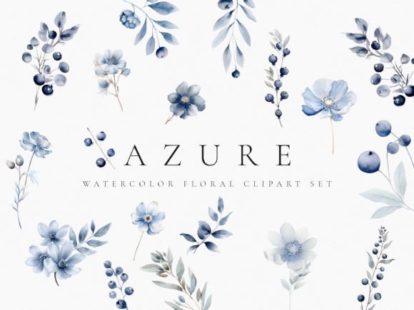 Download Watercolor Dusty Blue Floral Clipart Set - Floral clipart set Collection