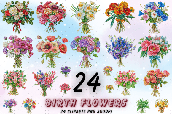 Download Birth Month Flower Sublimation Clipart - Flower Collection