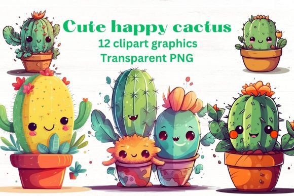 Download CUTE HAPPY CACTUS Floral Clipart Set - Floral clipart set Collection