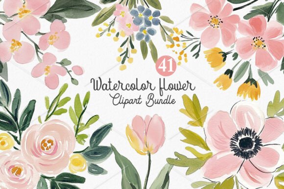 Download Watercolor Flower Clipart Bundle - Flower Collection