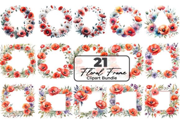 Download Red Poppy Flowers Frame Clipart Bundle - Flower Collection