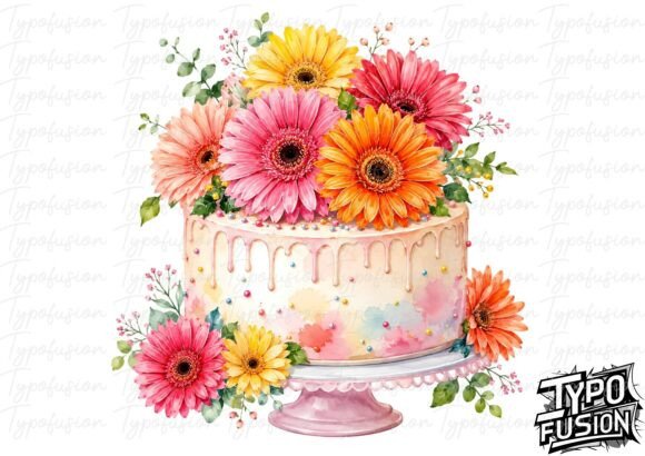 Download Botanical Daisy Birthday Cake Clipart - Day Collection
