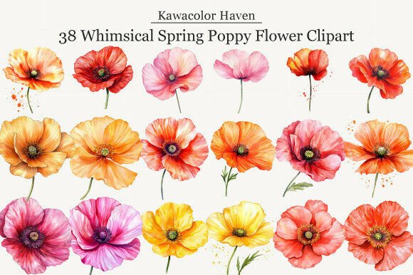Download Whimsical Spring Poppy Flower Clipart - Flower Collection