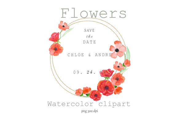 Download Watercolor Clipart GOLD Frame.Flower Red - Flower Collection