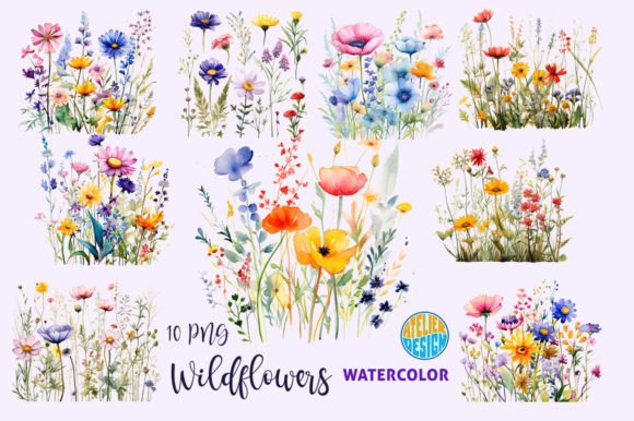 Download Wall Art Set Watercolor Wildflowers PNG - Flower Collection