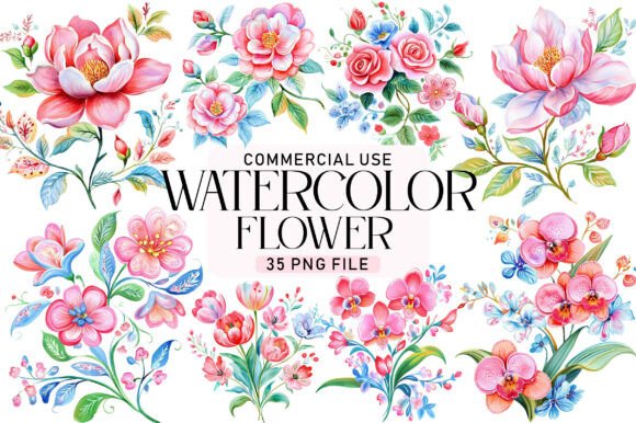 Download Watercolor Flower Clipart Bundle - Flower Collection