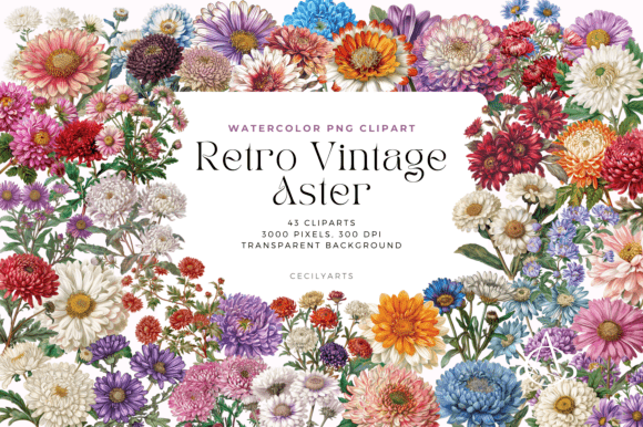 Download Retro Vintage Aster Flower Cliparts - Flower Collection