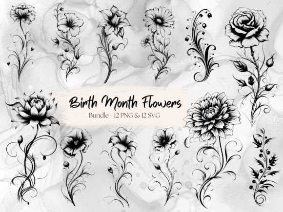 Download Birth Month Flower Clipart Bundle - Flower Collection