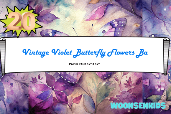 Download Best Vintage Violet Butterfly Flowers Background Watercolor Png Kdp Digital Paper - Digital Collection